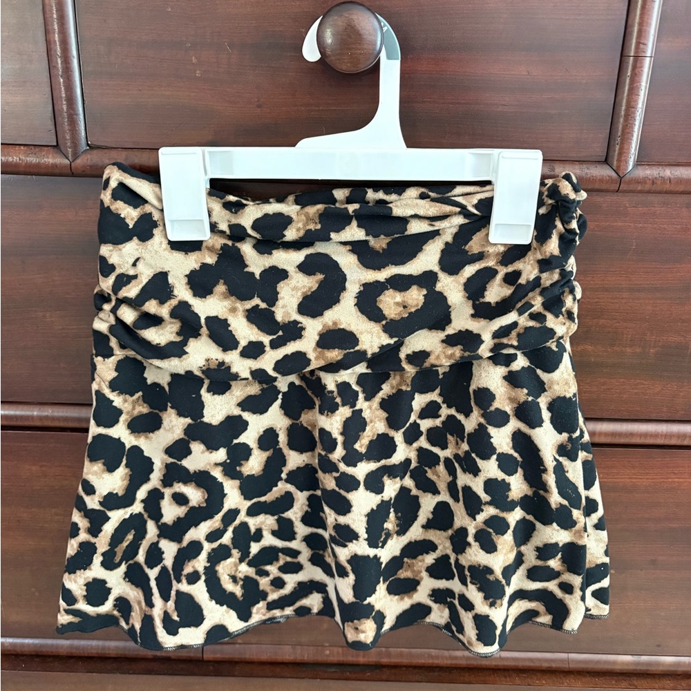 Amazon Women’s Leopard Print Fold-Over Mini Skirt - Black & Tan